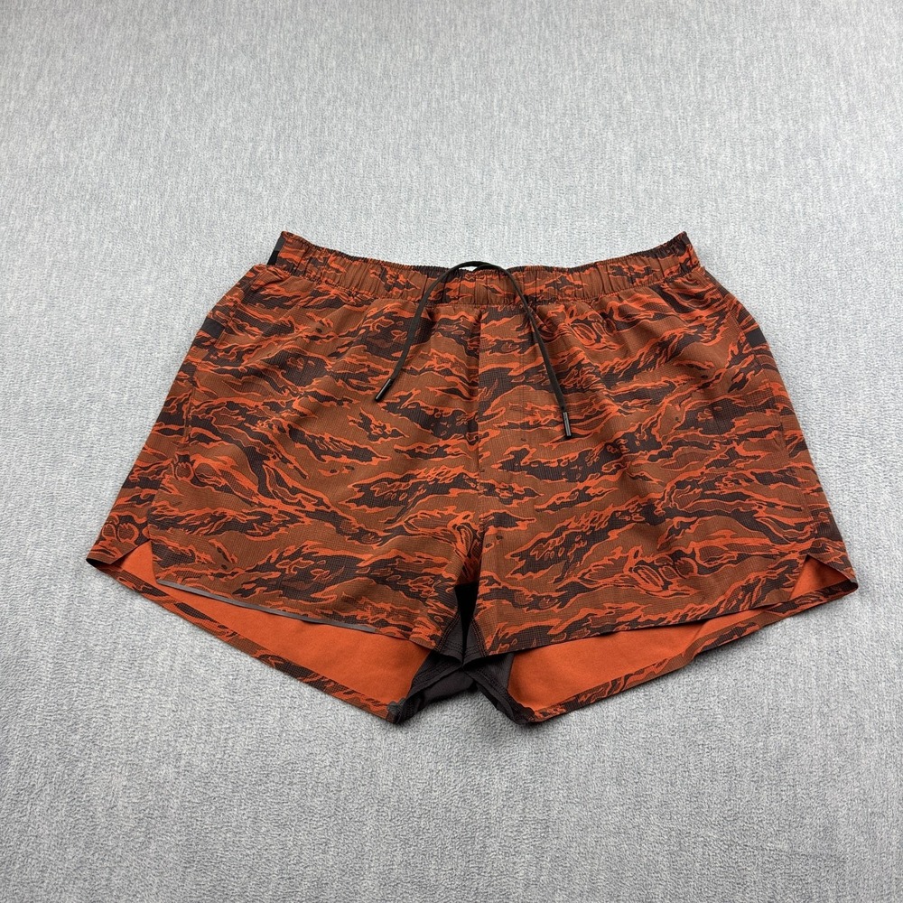Lululemon Shorts Men Large Orange Camo Print Surge Lined 3" Training Workout Gym